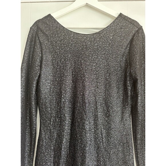 Jennifer Lopez Long Sleeve Metallic Shimmer Dress Medium Stretchy V‎ In Back - Picture 2 of 11